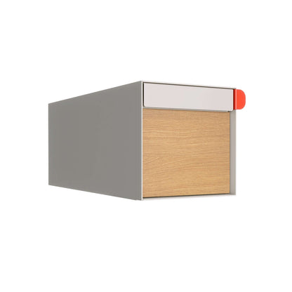 Residential mailbox TOWN SQUARE in White with Wood Flap, modern curbside design, stylish mailbox for homes.