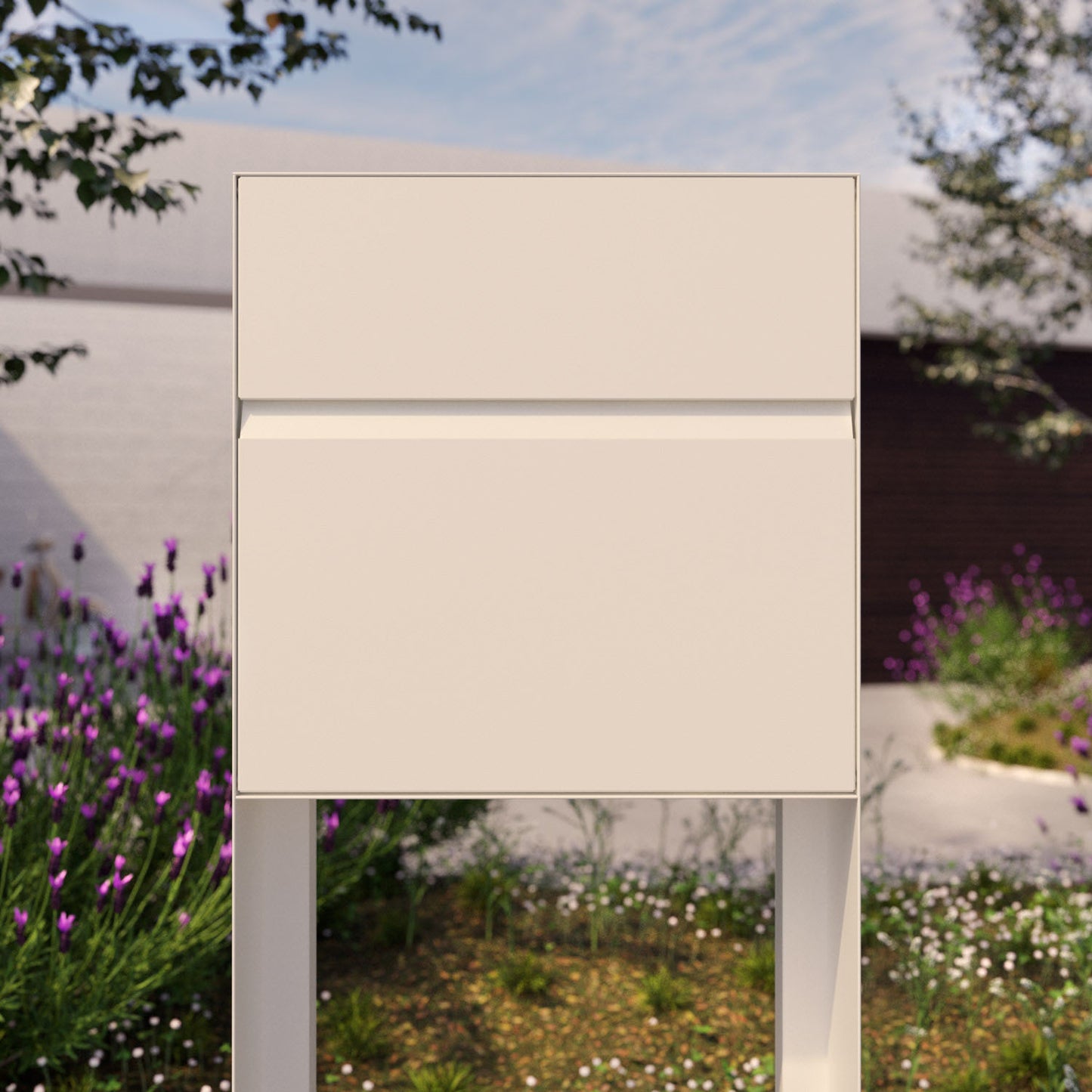 STAND VALENCIA by Bravios - Modern post-mounted white mailbox