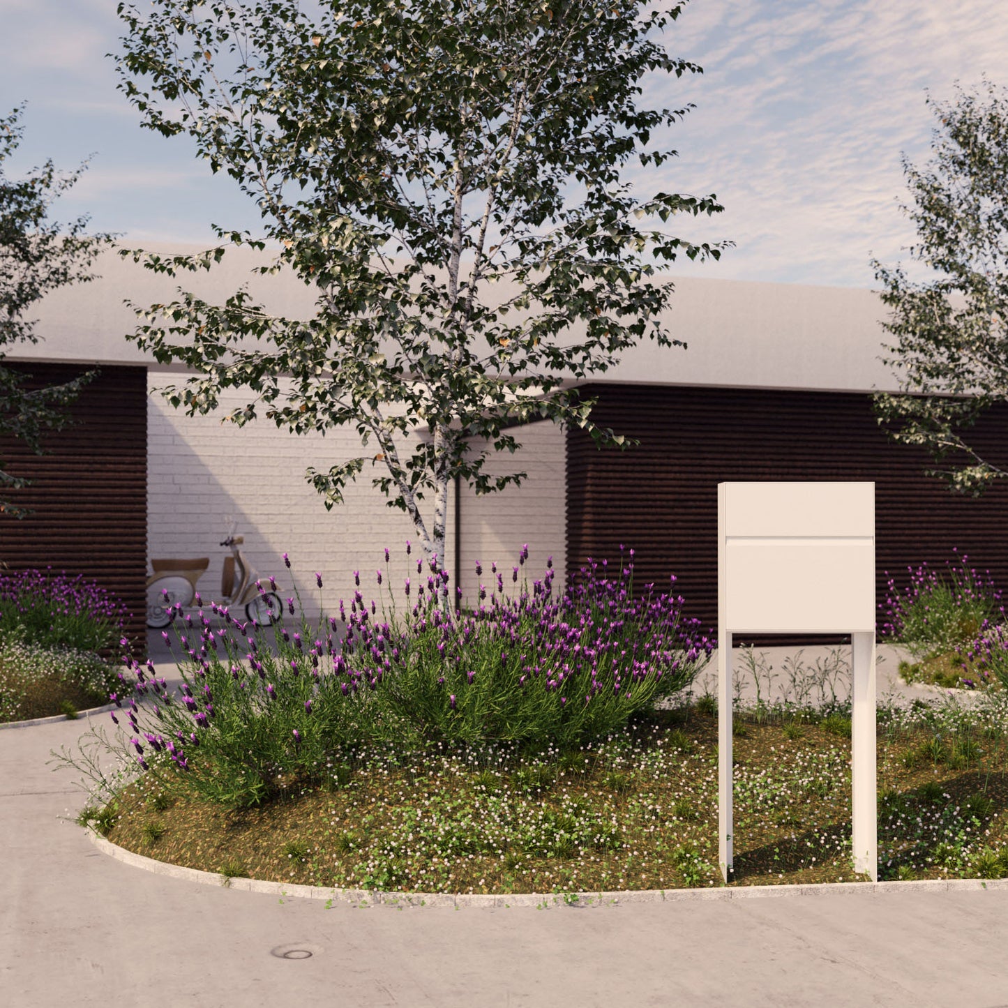 STAND VALENCIA by Bravios - Modern post-mounted white mailbox