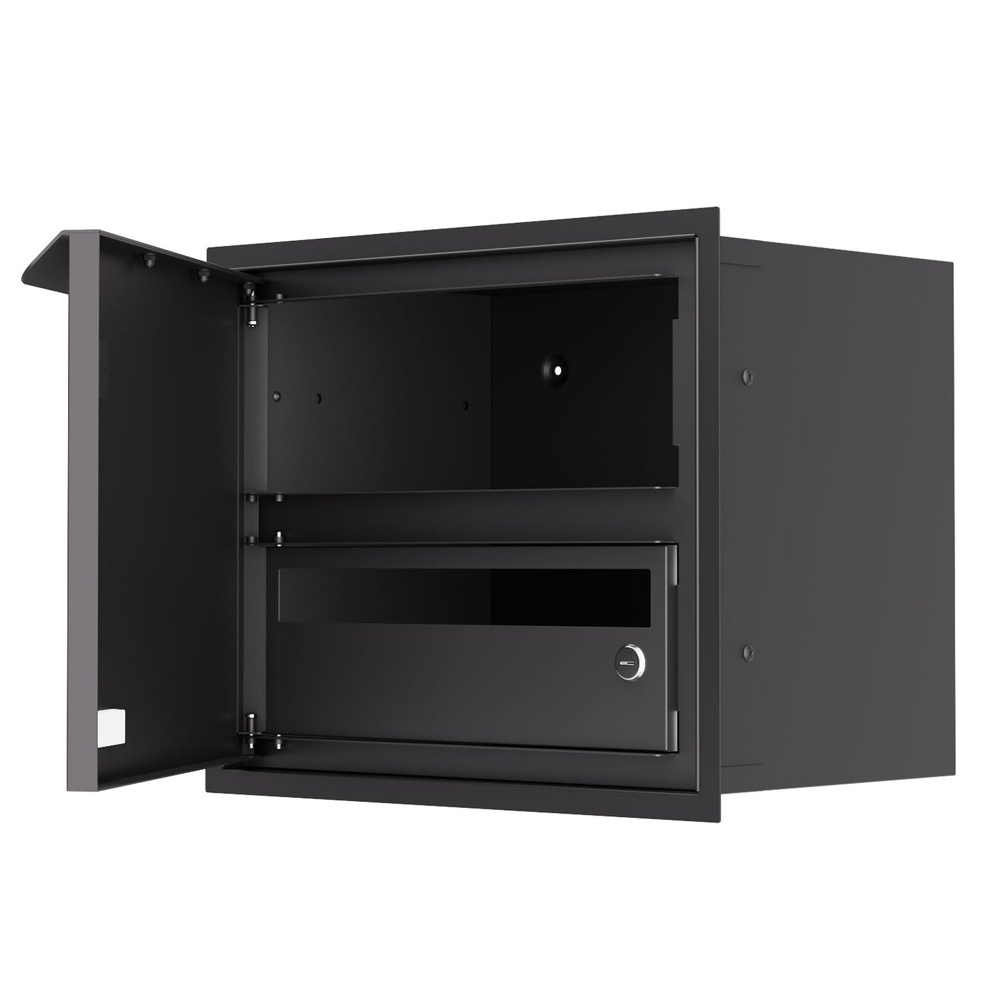 Built-in mailbox EINDHOVEN for 1 in profile view with an open door