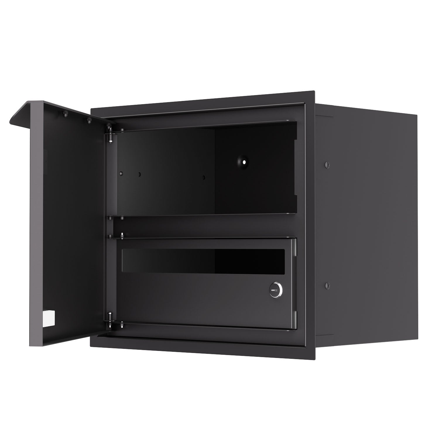 Built-in mailbox EINDHOVEN for 1 in profile view with an open door