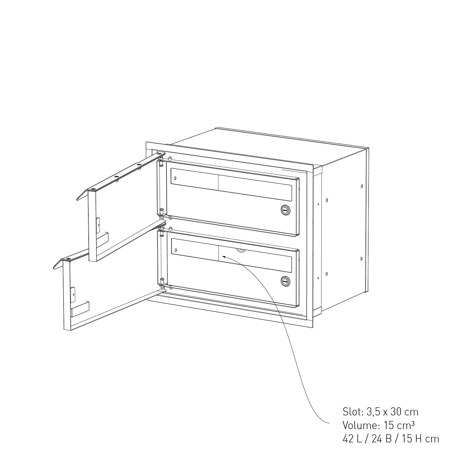 Built-in mailbox EINDHOVEN for 2 mail slot dimensions