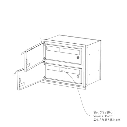 Built-in mailbox EINDHOVEN for 2 mail slot dimensions