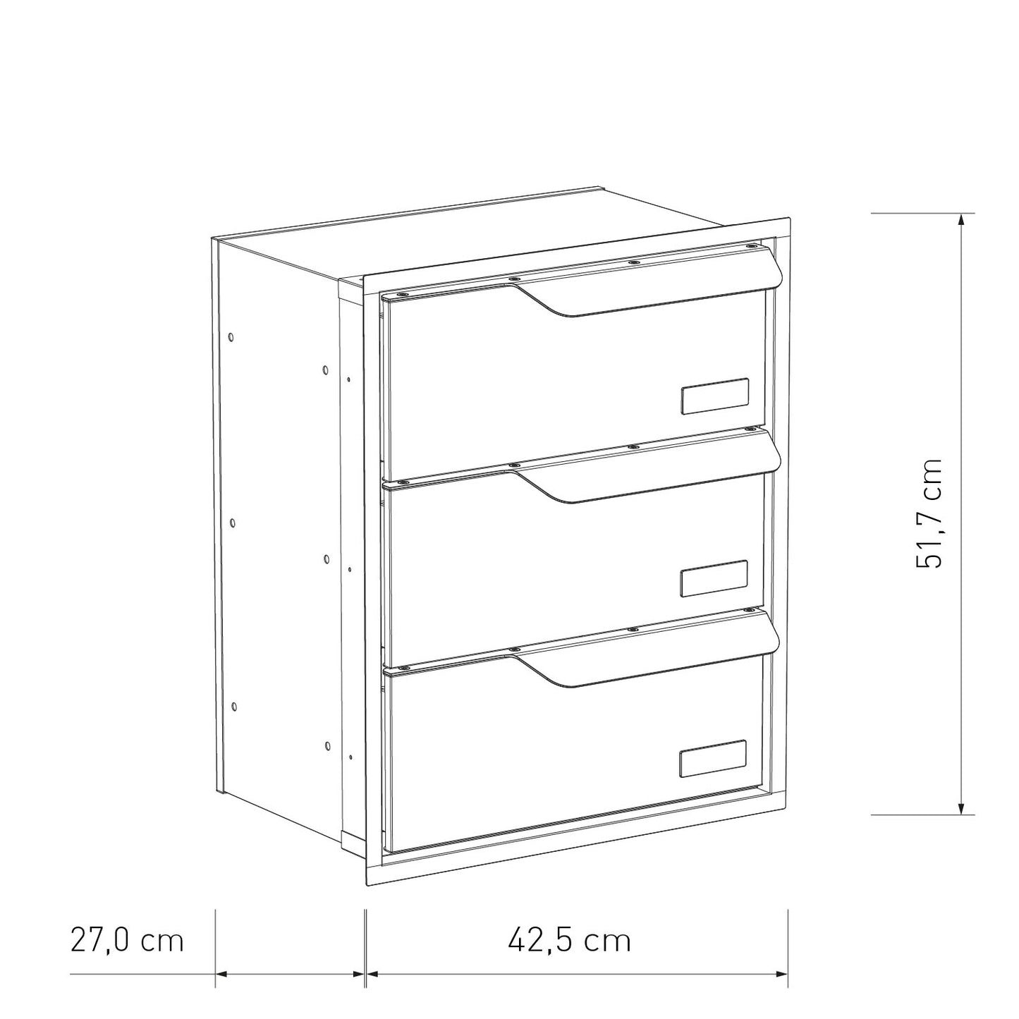Built-in mailbox EINDHOVEN by Bravios for 3 units dimensions