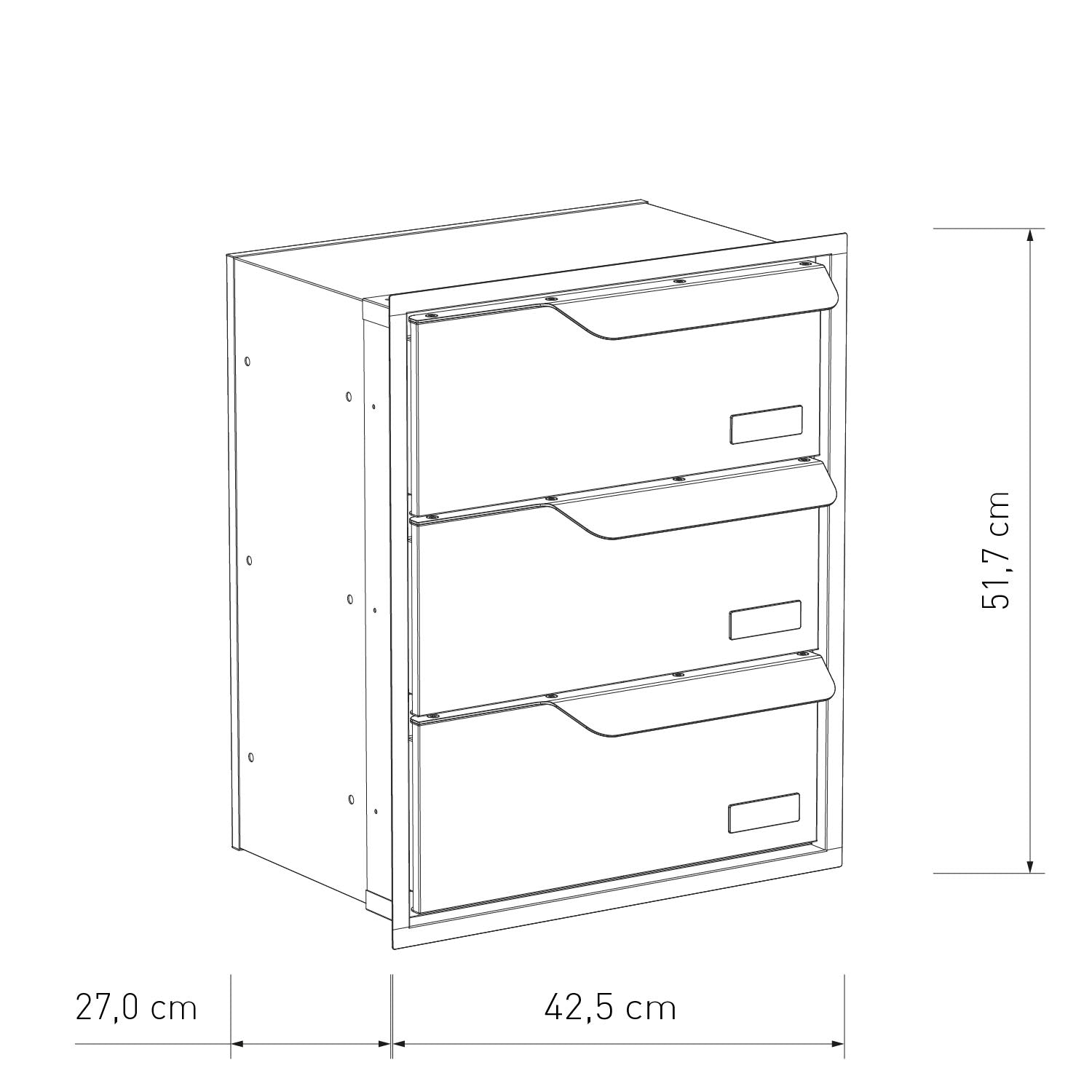 Built-in mailbox EINDHOVEN by Bravios for 3 units dimensions