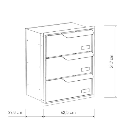 Built-in mailbox EINDHOVEN by Bravios for 3 units dimensions