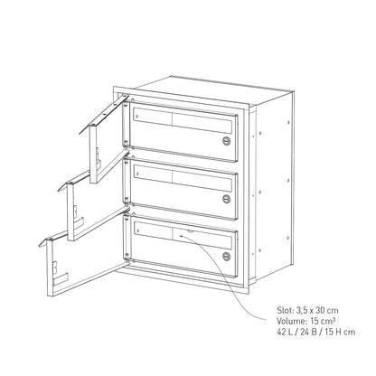 Built-in mailbox EINDHOVEN by Bravios for 3 units mail slot dimensions