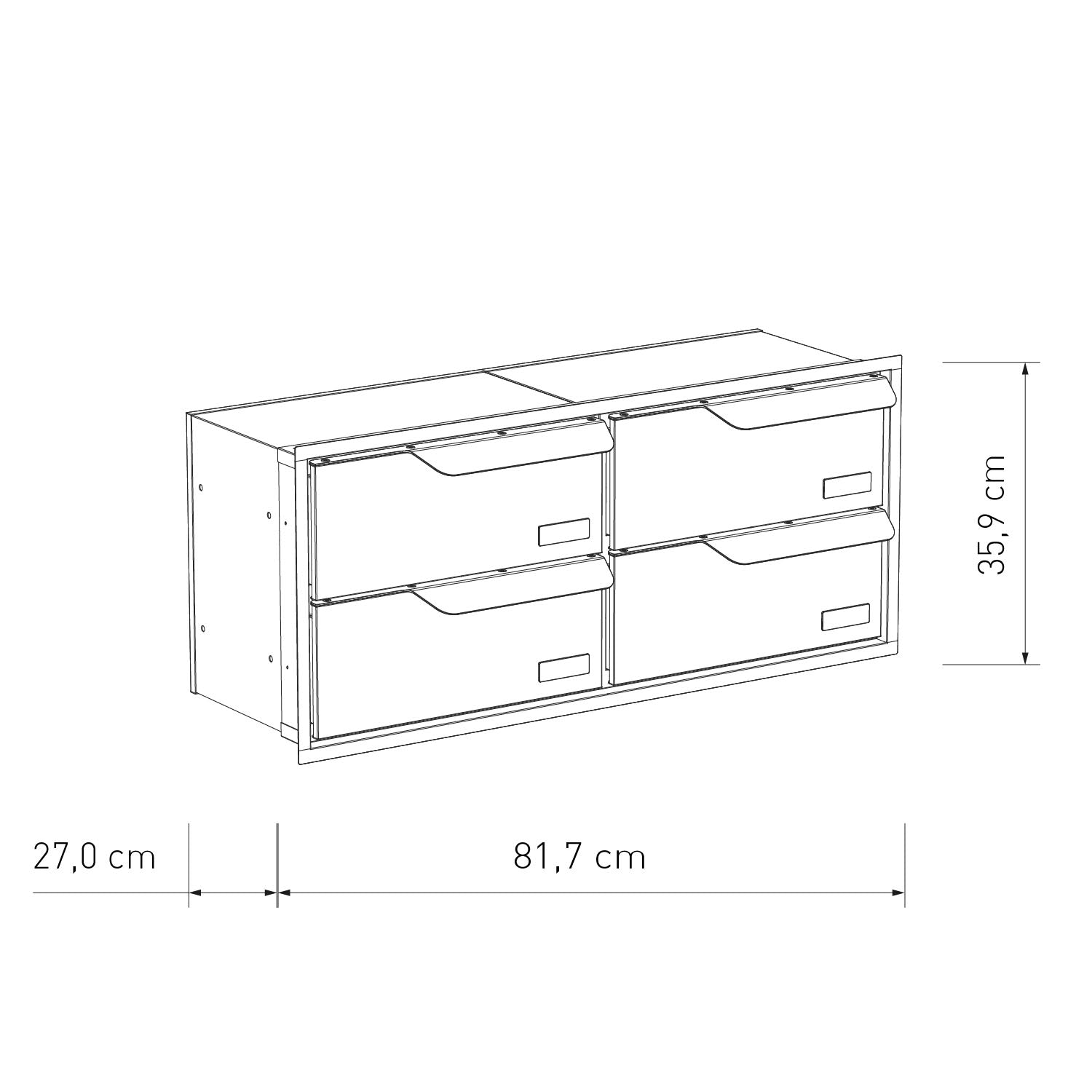 Built-in mailbox EINDHOVEN by Bravios dimensions for 4 unit model