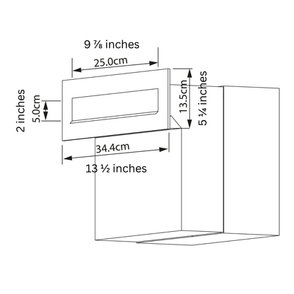 Dimensions of Built-In Mailbox - Custom Mailbox Insert - SUPER NOVA by Bravios, showing height and width measurements.