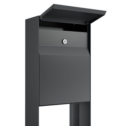 Standalone mailbox - STAND LEON by Bravios in anthracite gray, showcasing a modern design with a secure lock.