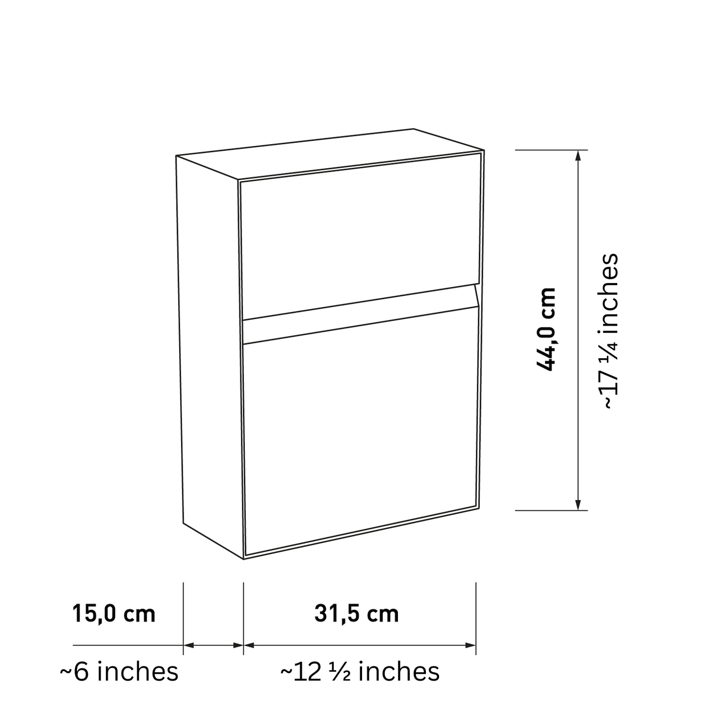 Dimensions of wall-mounted mailbox - LEON by Bravios in Anthracite, showing height and width measurements.