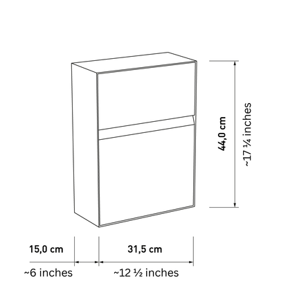 Dimensions of wall-mounted mailbox - LEON by Bravios in Anthracite, showing height and width measurements.