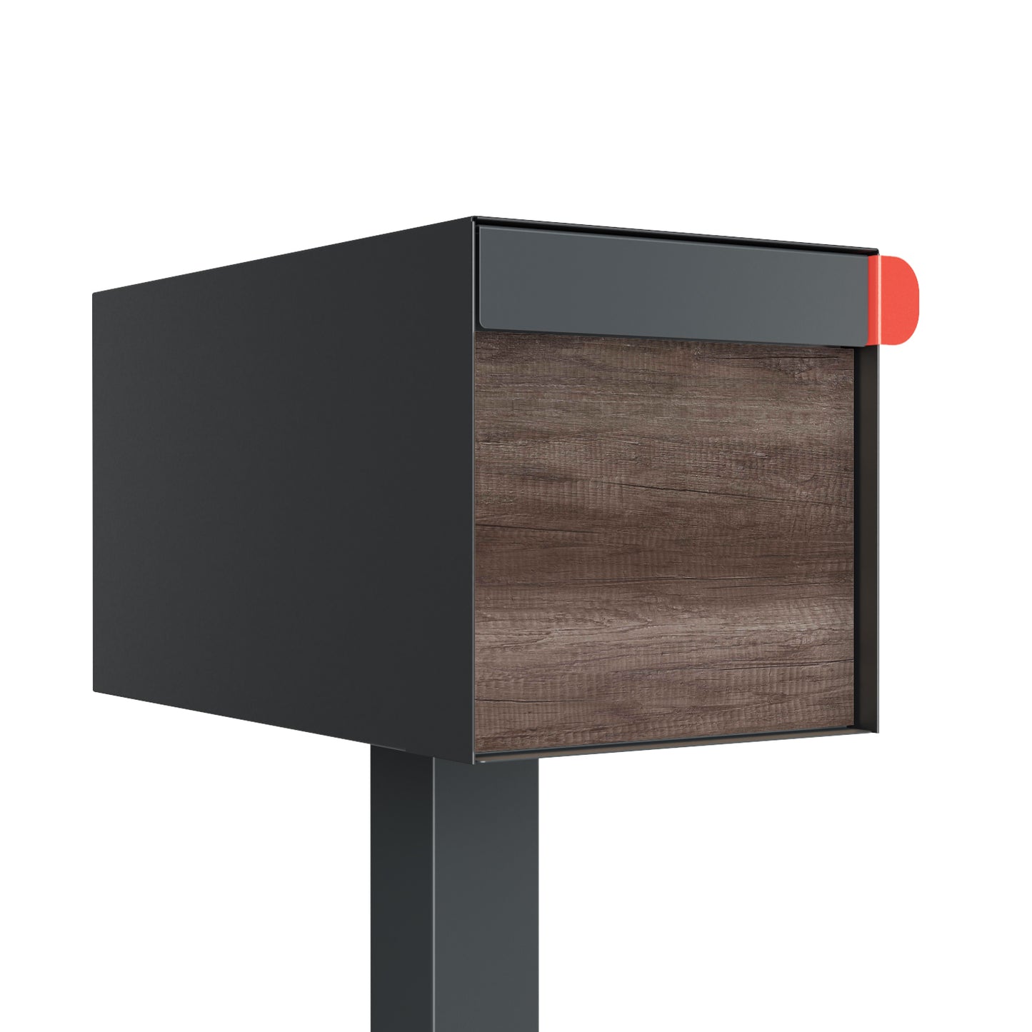 Town Square by Bravios - Large Capacity Mailbox with Post - Anthracite with Marshland Oak Wood Panel
