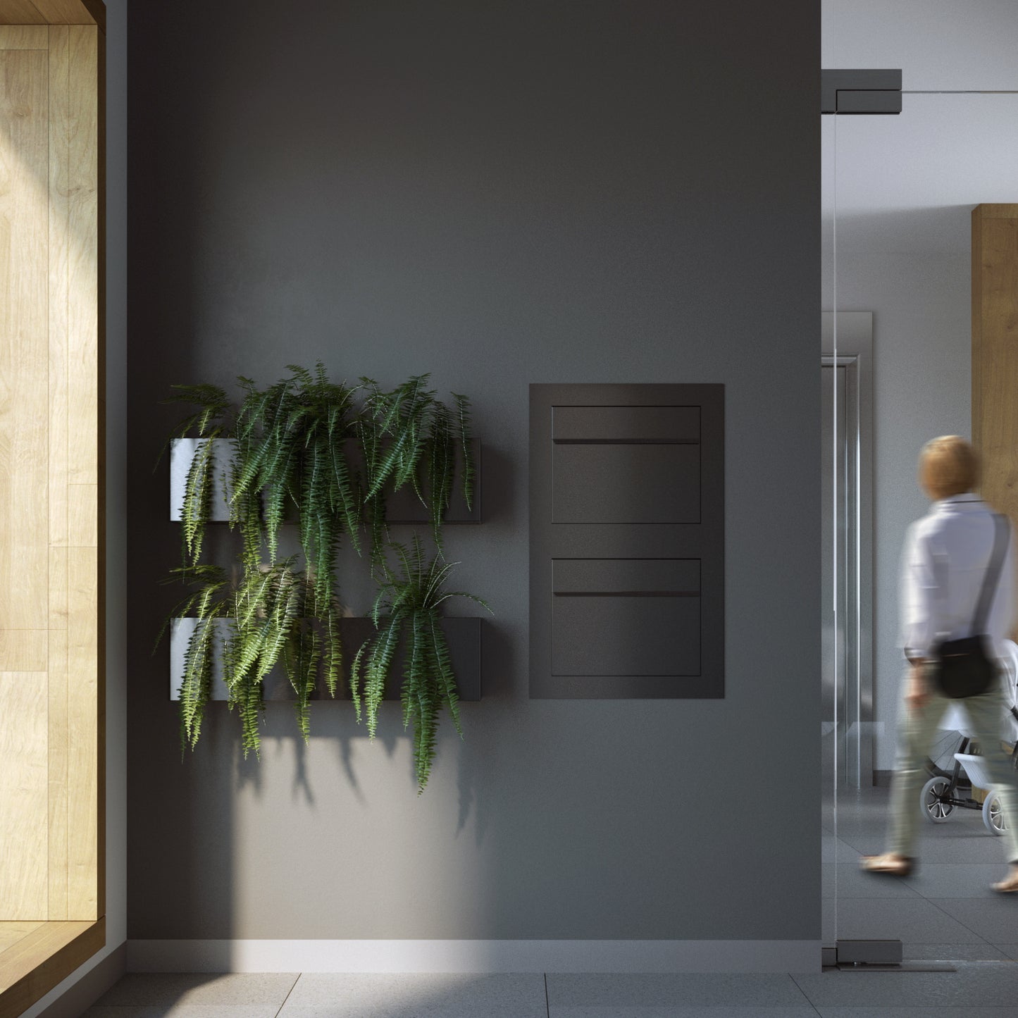 SORA 2 - Contemporary built-in mailbox in anthracite and stainless steel