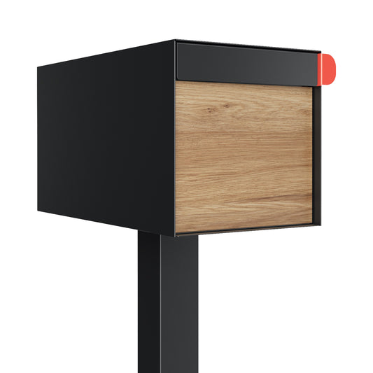 Town Square by Bravios - Large Capacity Mailbox with Post - Black with Voyager Wood Panel