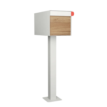 Town Square by Bravios - Large Capacity Mailbox with Post - White with Voyager Wood Panel