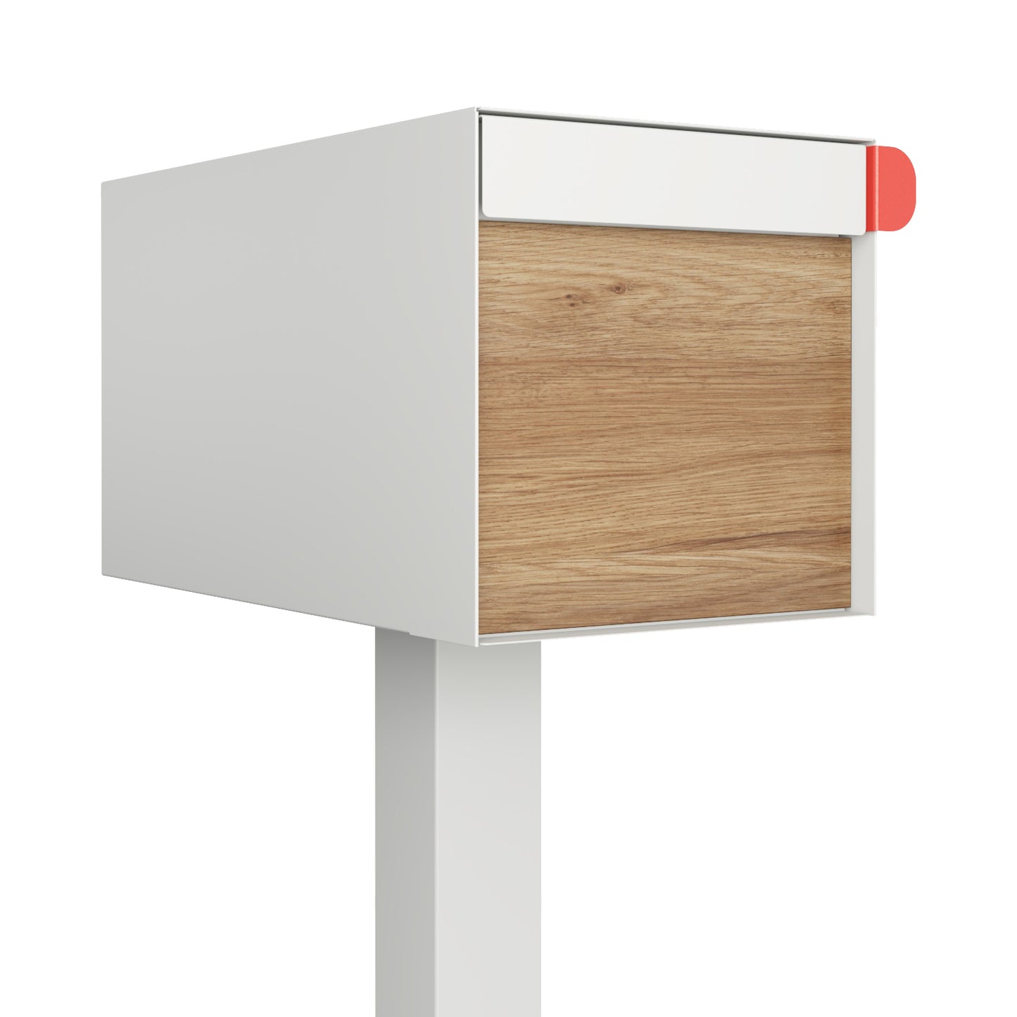 Town Square by Bravios - Large Capacity Mailbox with Post - White with Voyager Wood Panel