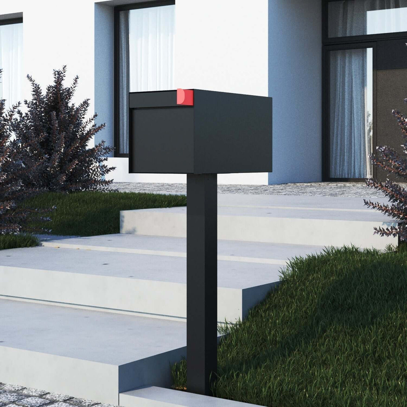 TOWN SQUARE Mailbox by Bravios - Large capacity mailbox with post - Bl