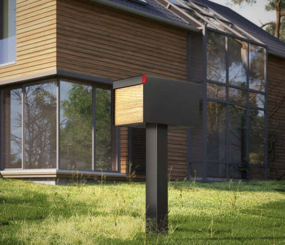 Town Square by Bravios - Large Capacity Mailbox with Post - Anthracite with Voyager Wood Panel