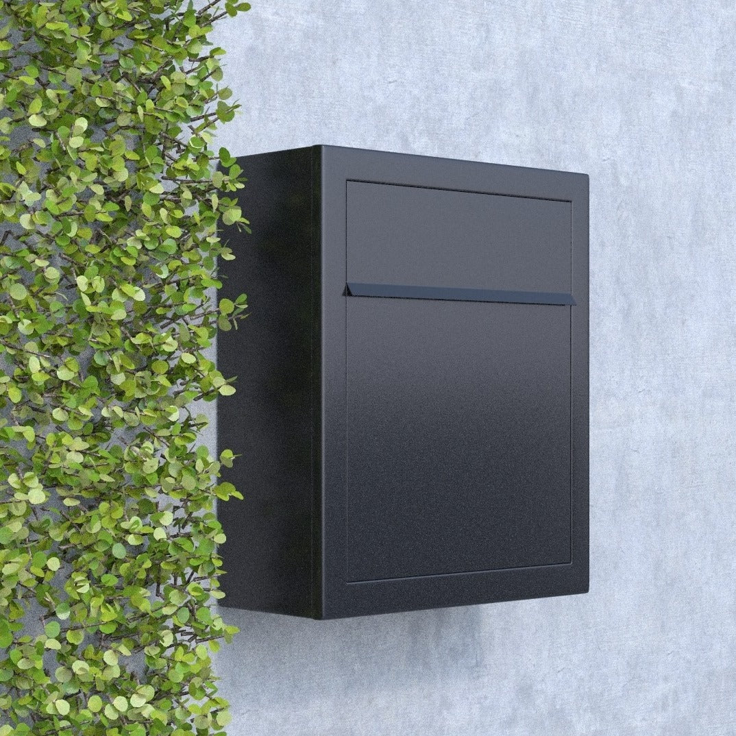 BASE by Bravios - Modern wall-mounted anthracite mailbox with stainless steel flap