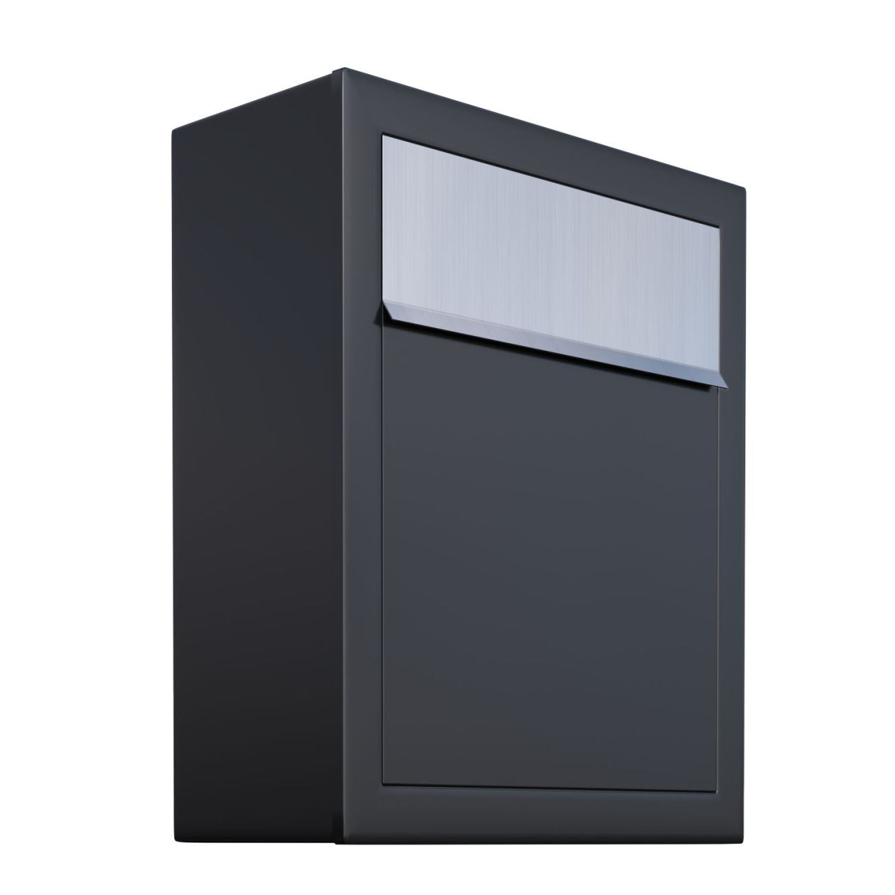 BASE by Bravios - Modern wall-mounted black mailbox with stainless steel flap
