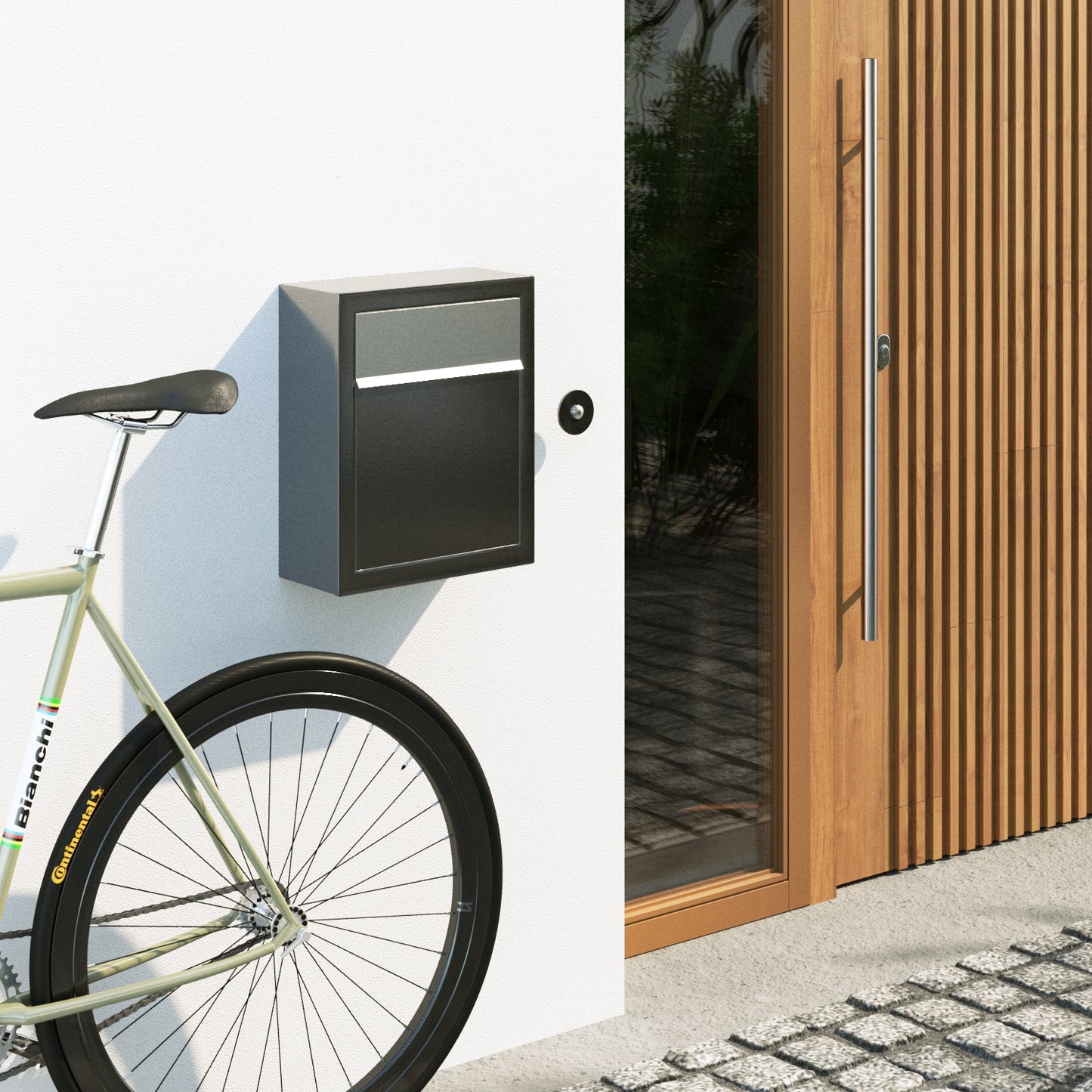 BASE by Bravios - Modern wall-mounted anthracite mailbox with stainless steel flap