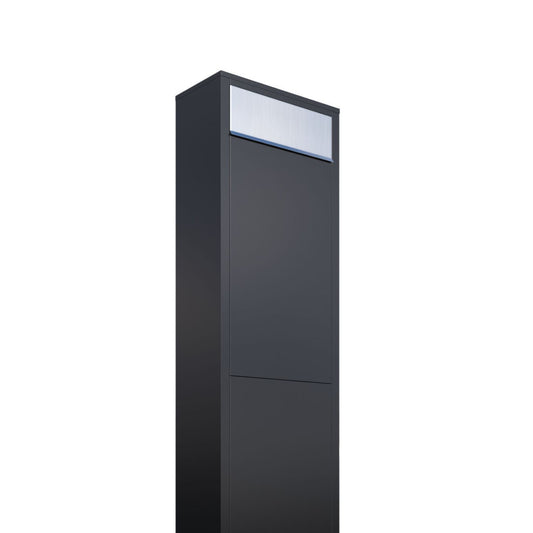 BIG BOX by Bravios - Modern stand-alone black mailbox with stainless steel flap
