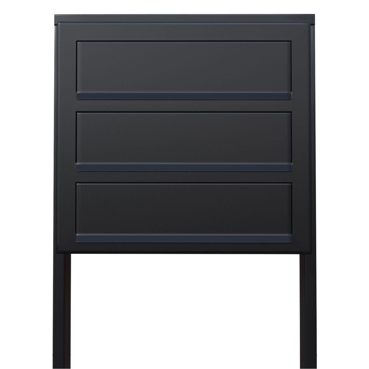 STAND CUBE 3 by Bravios - Modern post-mounted 3-unit black mailbox