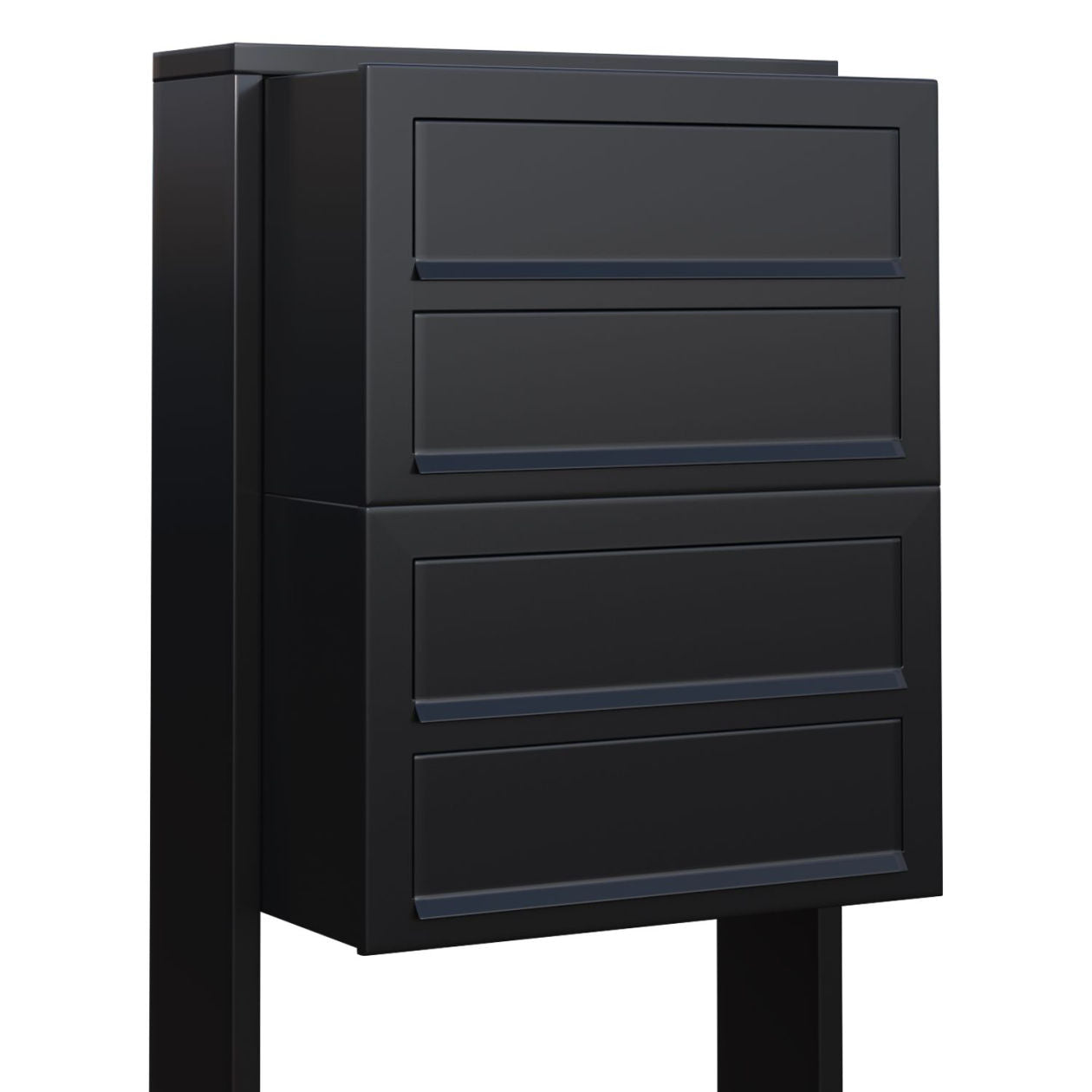 STAND CUBE 4 by Bravios - Modern post-mounted 4-unit black mailbox