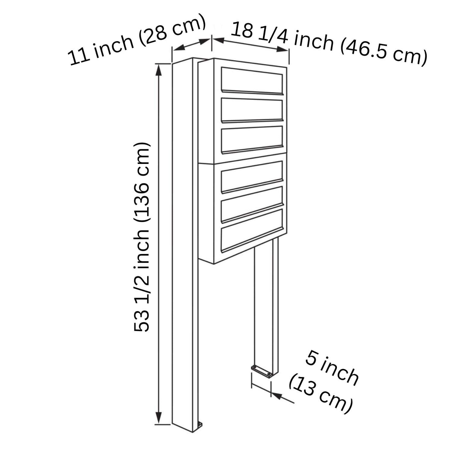 STAND CUBE 6 by Bravios - Modern post-mounted 6-unit black mailbox