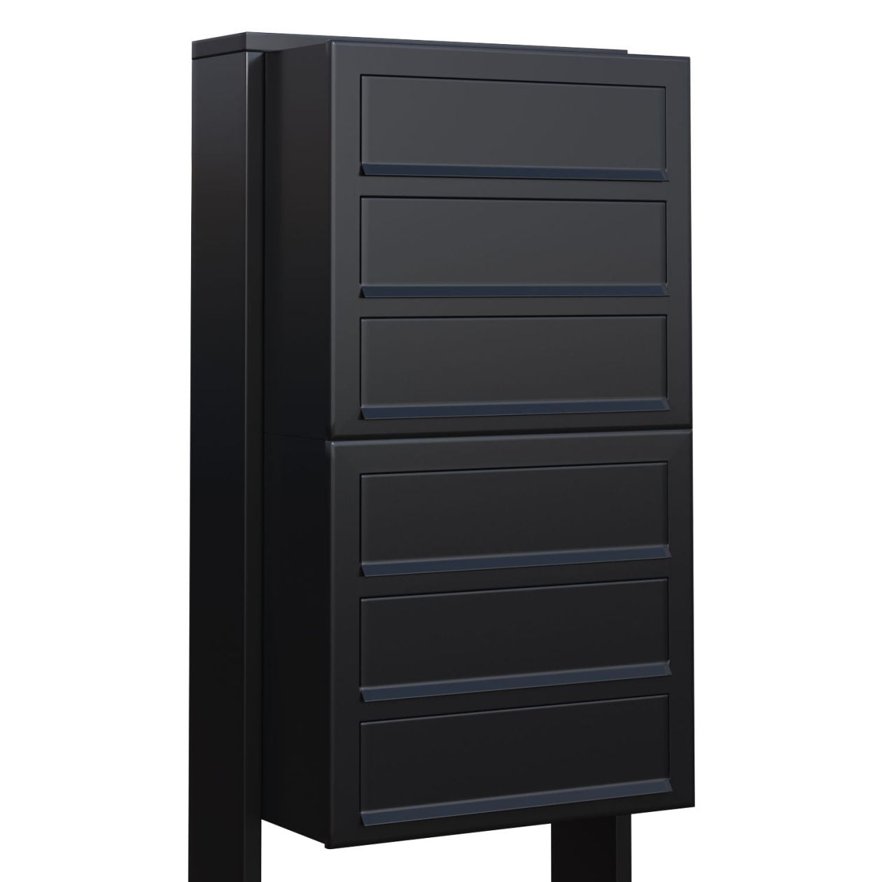 STAND CUBE 6 by Bravios - Modern post-mounted 6-unit black mailbox