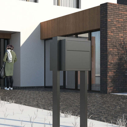 SOPRANO by Bravios - Modern post-mounted anthracite mailbox with stainless steel flap