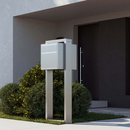 SOPRANO by Bravios - Modern post-mounted anthracite mailbox with stainless steel flap