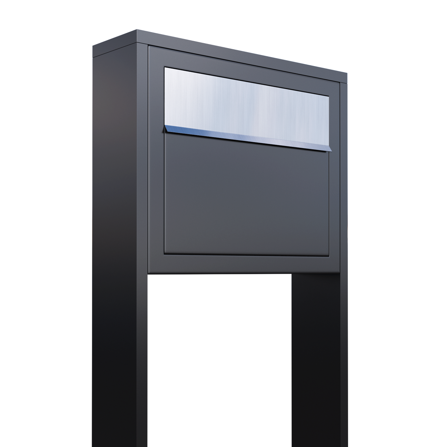 STAND ELEGANCE by Bravios - Modern post-mounted anthracite mailbox with stainless steel flap