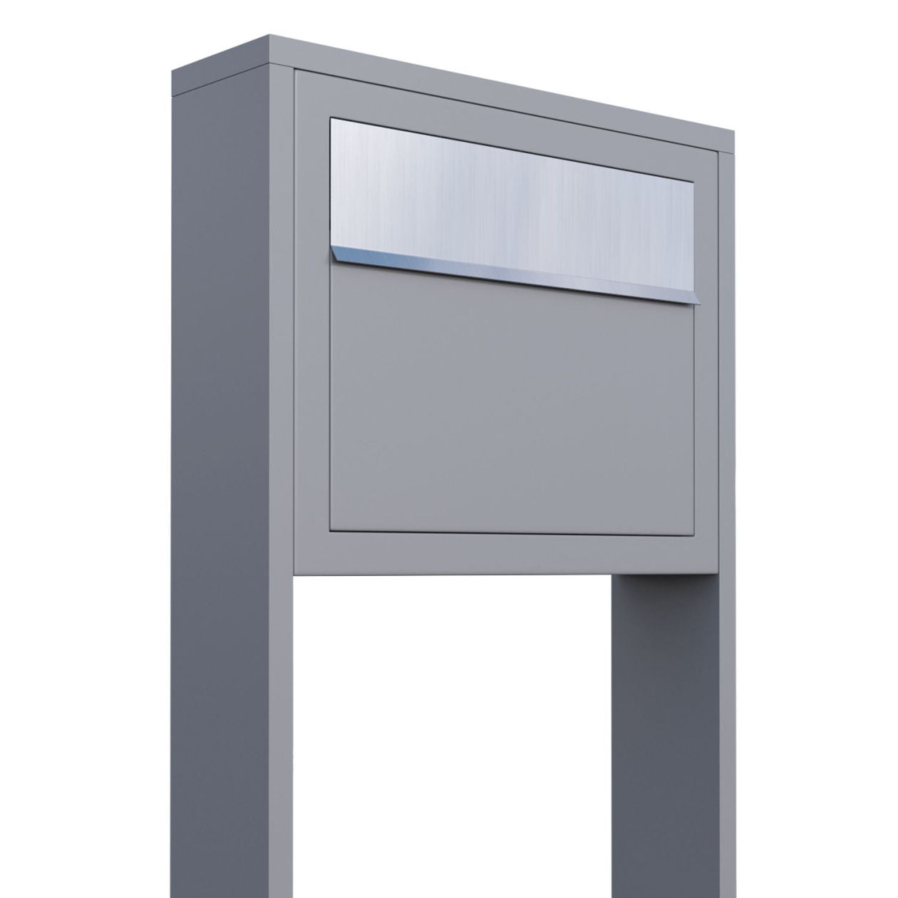 STAND ELEGANCE by Bravios - Modern post-mounted gray mailbox with stainless steel flap