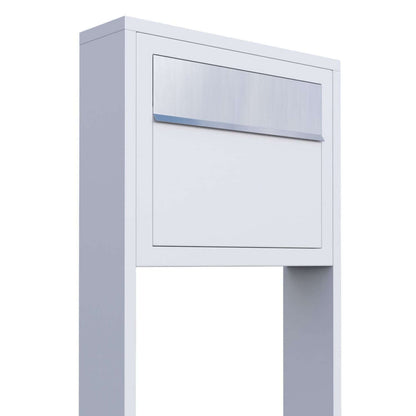 STAND ELEGANCE by Bravios - Modern post-mounted white mailbox with stainless steel flap