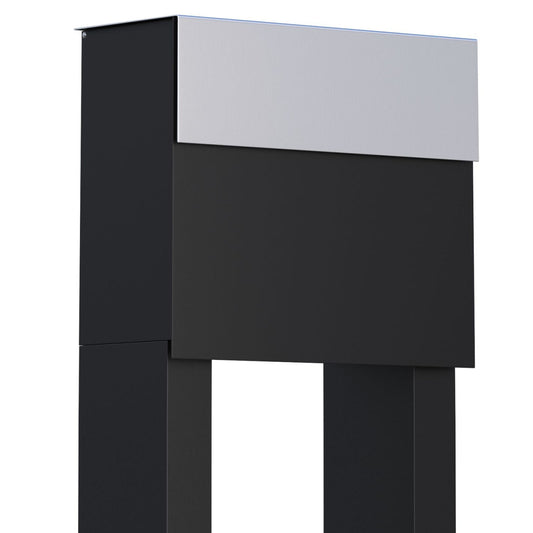 STAND MOLTO by Bravios - Modern post-mounted black mailbox with stainless steel flap