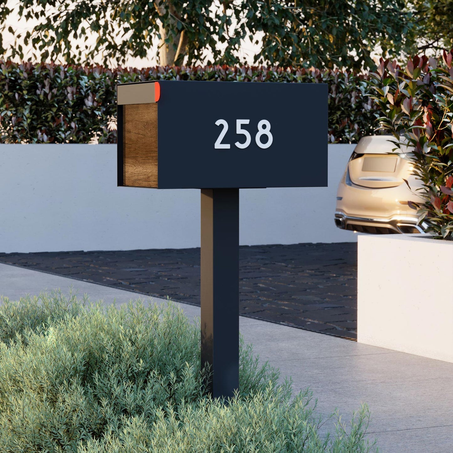Town Square Mailbox by Bravios - Large Capacity Mailbox (Without Post) - Anthracite with Barrique Oak Panel