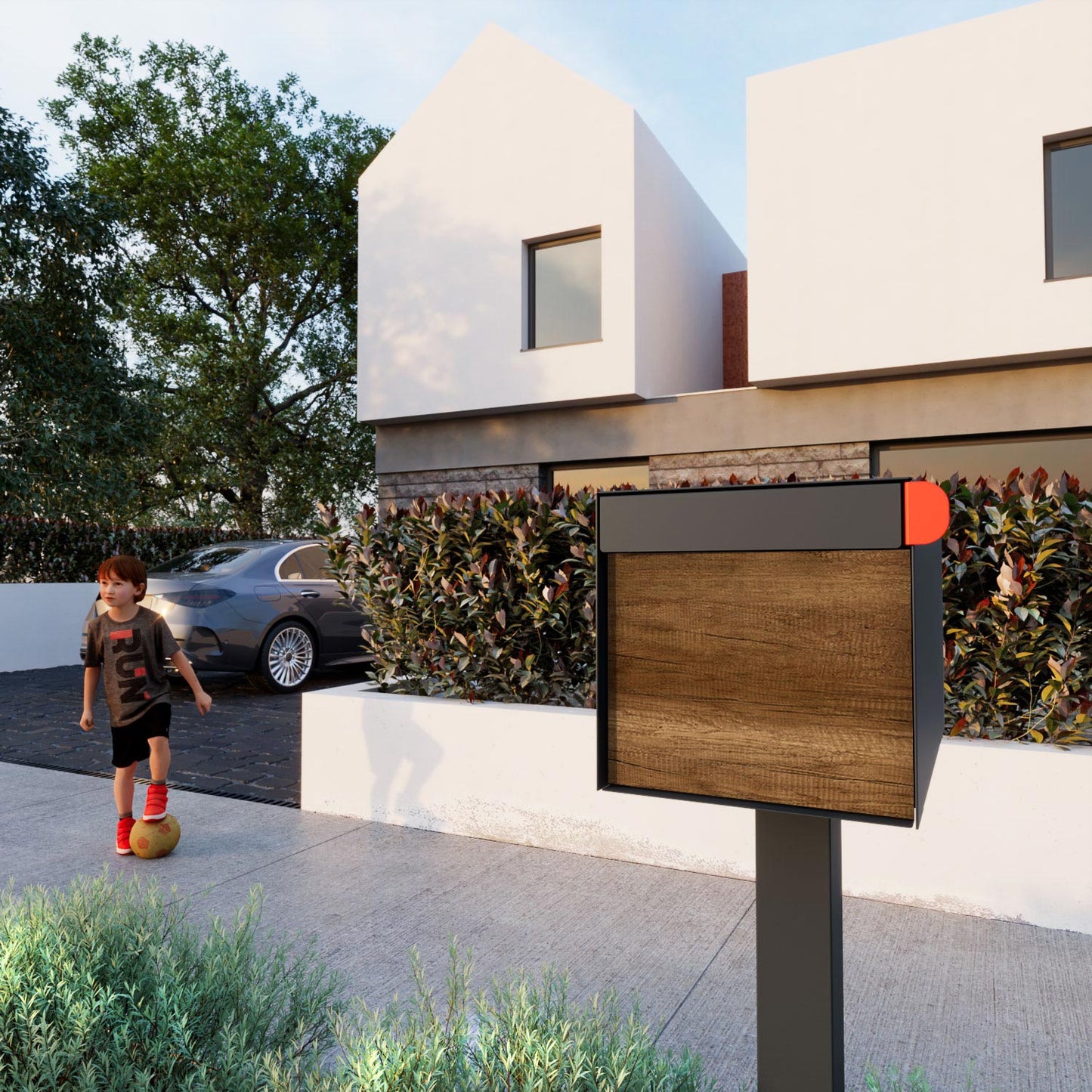 Town Square Mailbox by Bravios - Large Capacity Mailbox (Without Post) - Anthracite with Barrique Oak Panel