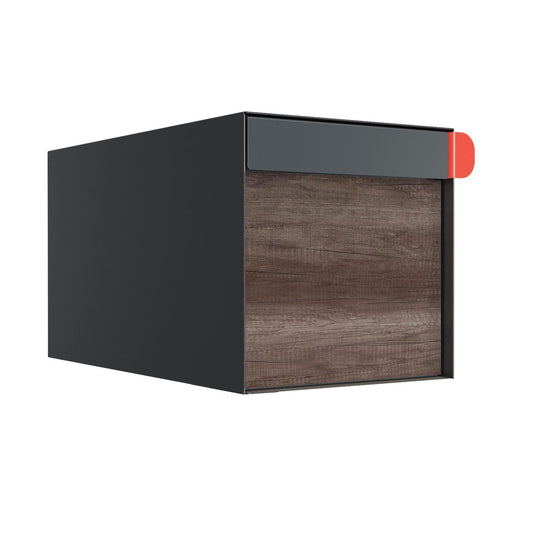 Town Square Mailbox by Bravios - Large Capacity Mailbox (Without Post) - Anthracite with Marshland Oak Wood Panel