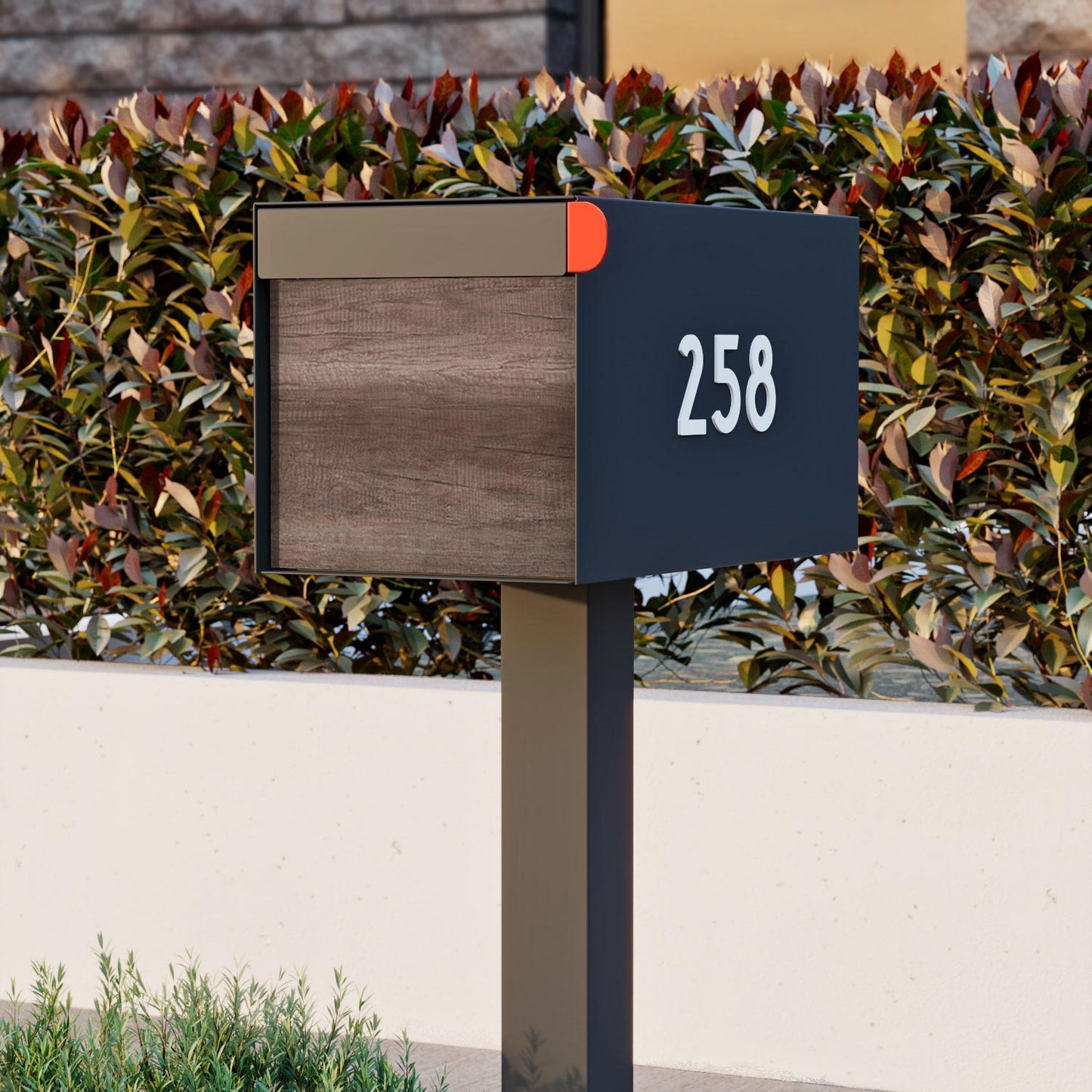 Town Square Mailbox by Bravios - Large Capacity Mailbox (Without Post) - Anthracite with Marshland Oak Wood Panel