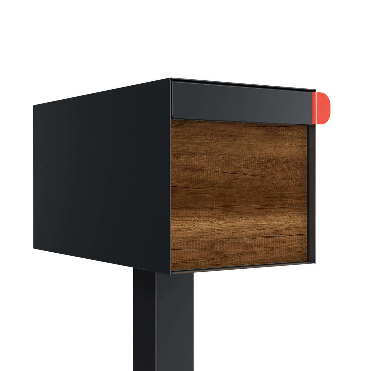 Town Square Mailbox & Post | Black with Oak Wood Panel