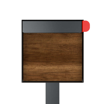 Town Square by Bravios - Large Capacity Mailbox with Post - Black with Barrique Oak Wood Panel