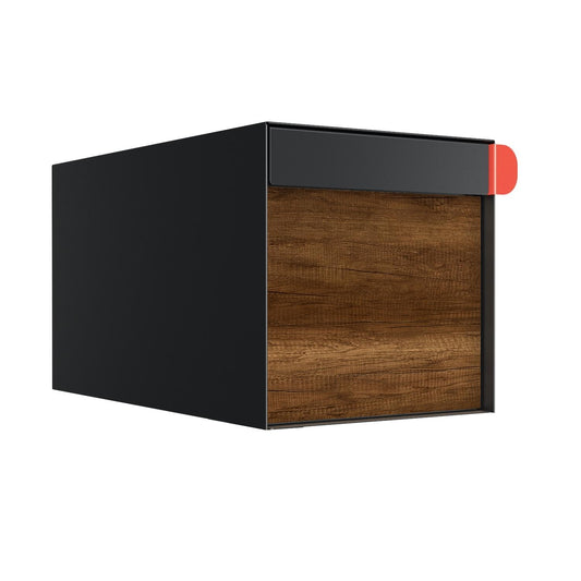 Town Square Mailbox by Bravios - Large Capacity Mailbox (Without Post) - Black with Barrique Oak Wood Panel