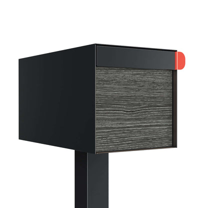 Town Square by Bravios - Large Capacity Mailbox with Post - Black with Jazz Wood Panel