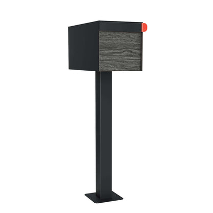 Town Square by Bravios - Large Capacity Mailbox with Post - Black with Jazz Wood Panel