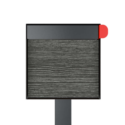 Town Square by Bravios - Large Capacity Mailbox with Post - Black with Jazz Wood Panel