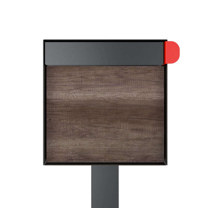 Town Square by Bravios - Large Capacity Mailbox with Post - Black with Marshland Oak Wood Panel