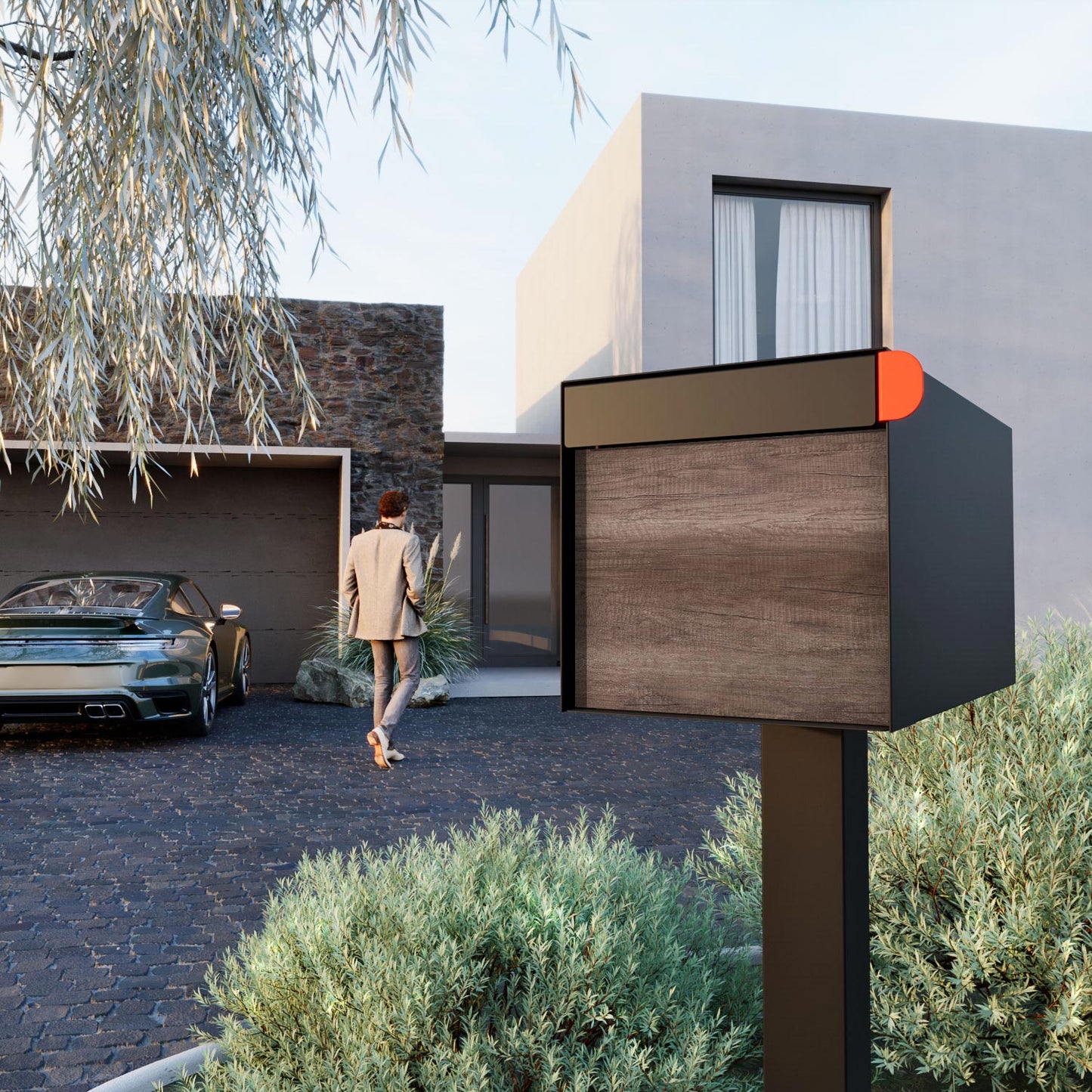 Town Square Mailbox by Bravios - Large Capacity Mailbox (Without Post) - Anthracite with Marshland Oak Wood Panel