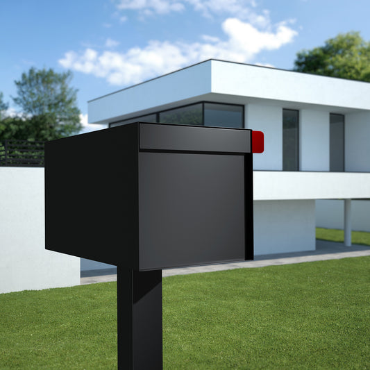 TOWN SQUARE Mailbox by Bravios - Large capacity mailbox with post - Black